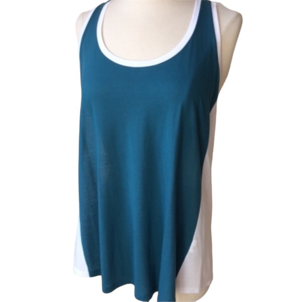 Vince size large teal and white color block tank top with scoop neck